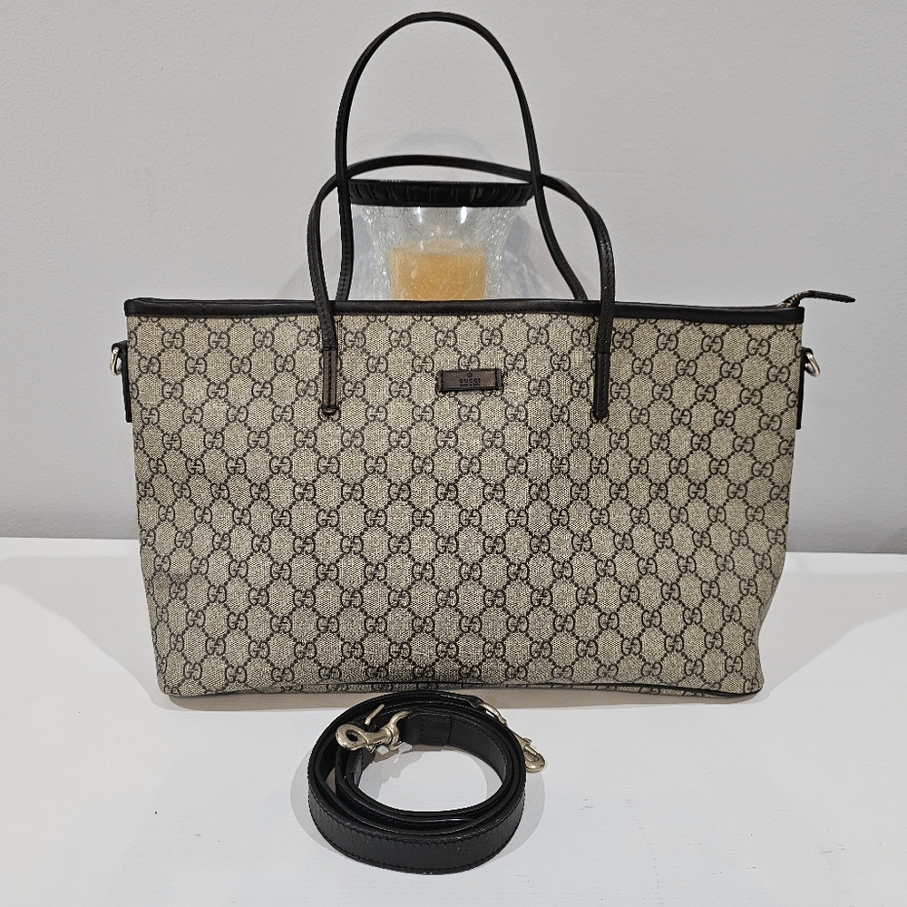 Gucci GG Supreme Canvas Tote Bag with Leather Trim
